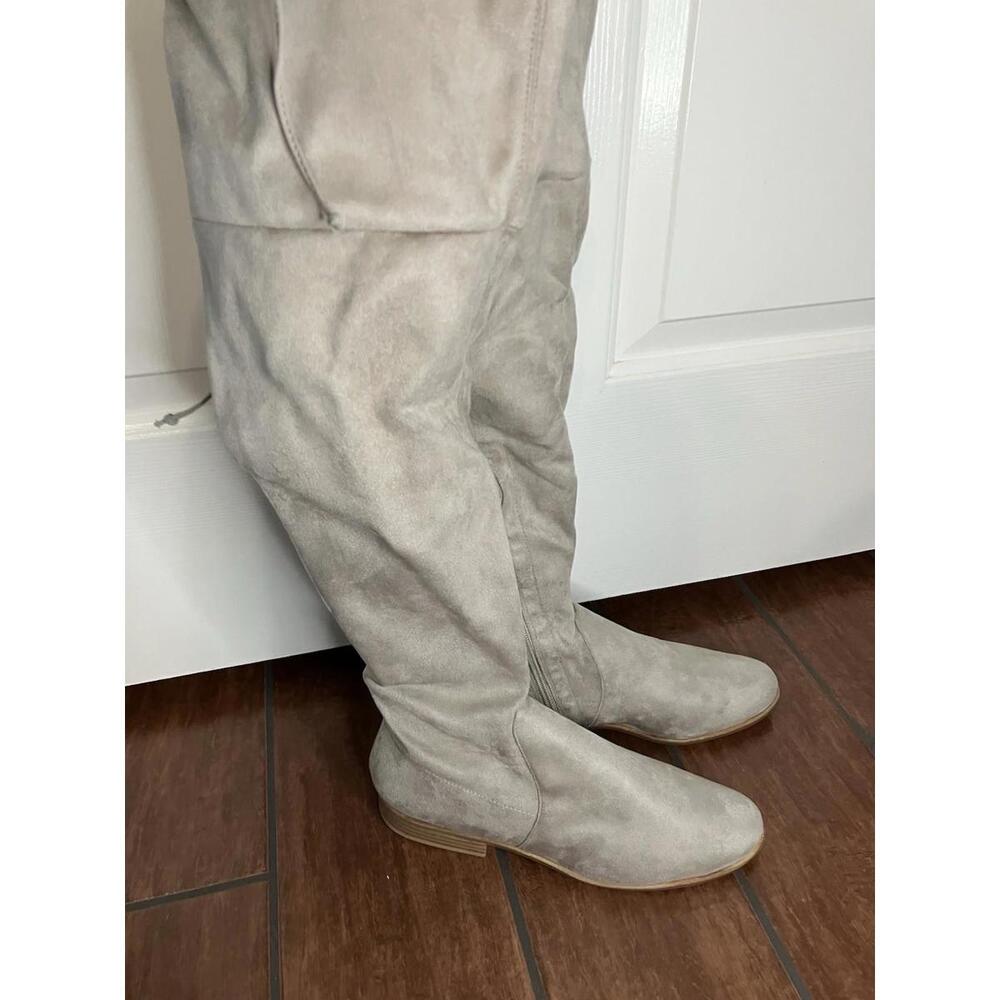 Gianni Bini Womens Fremaux Over the Knee Boots Snowy Taupe Microsuede Sz 10 NIB